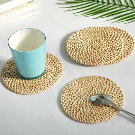 Vintiquewise Decorative Round 15'' Natural Woven Handmade Rattan Placemats, PK 4 QI004239-15